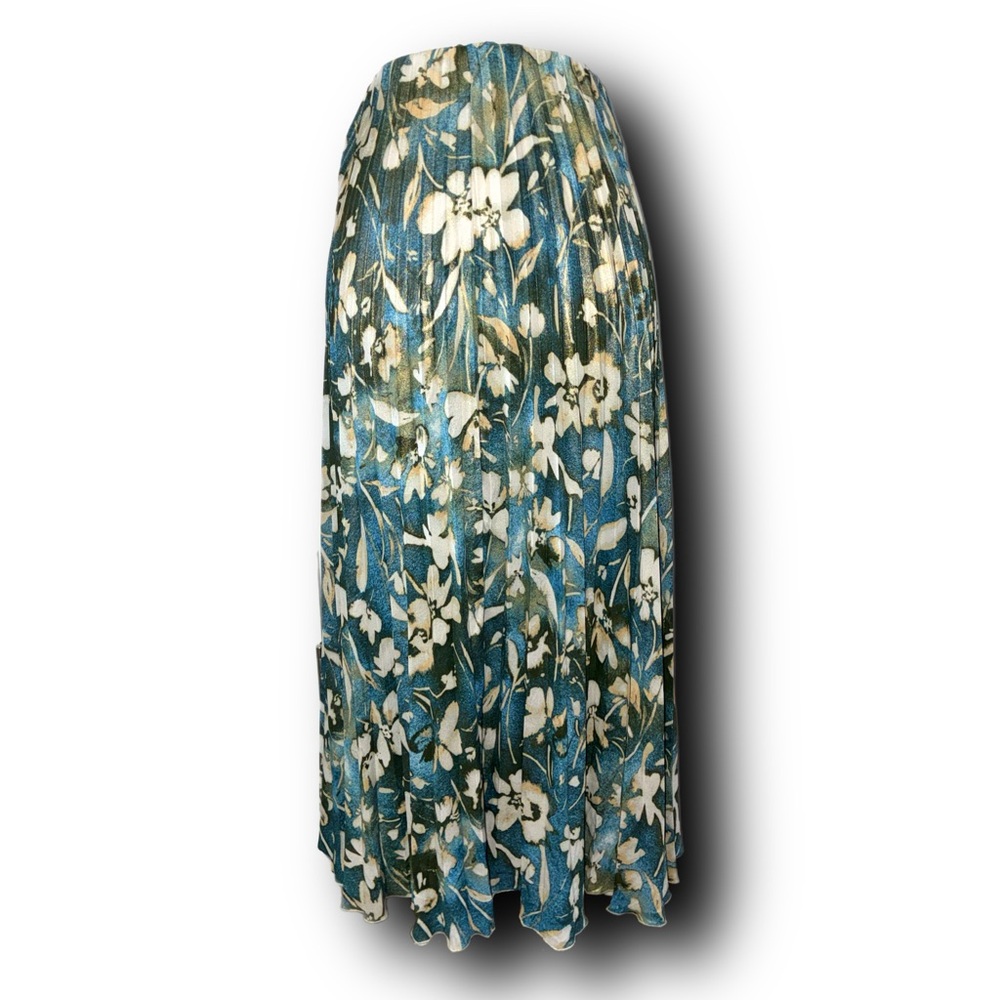 NWOT Zara Pleated Maxi Skirt with Gold Glimmer Sheen Fall Floral Vibes